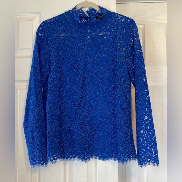 J. Crew scalloped lace Mock neck top Size 2 Cobalt blue - Picture 4 of 12